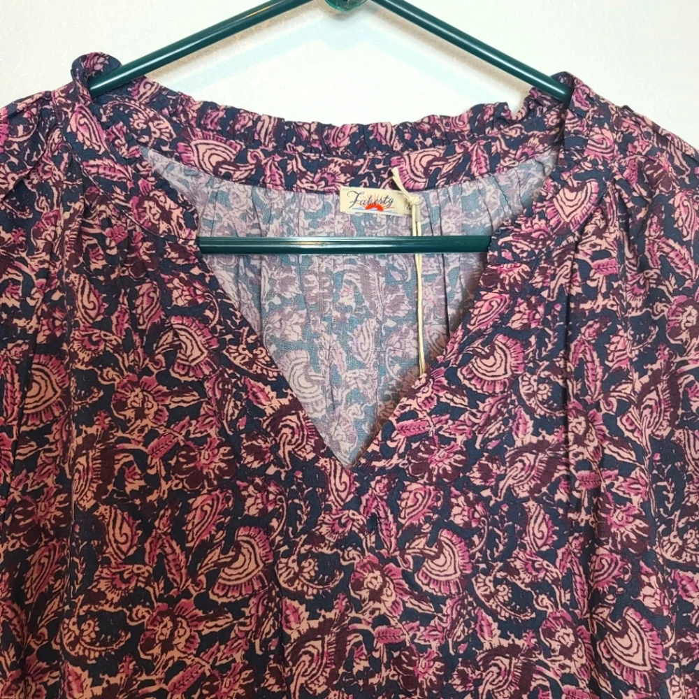 FAHERTY Portia Blouse Peasant Top in Fiona Block Print NWT Size Small - Picture 4 of 9